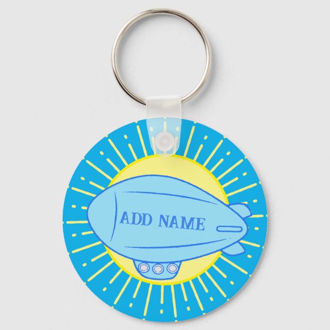Blue Blimp Balloon Custom Key Ring (Front)