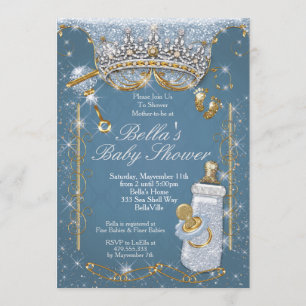 Blue Bling Glitter Baby Shower Invitations