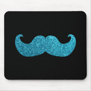 Blue Bling moustache  (Faux Glitter Graphic) Mouse Mat