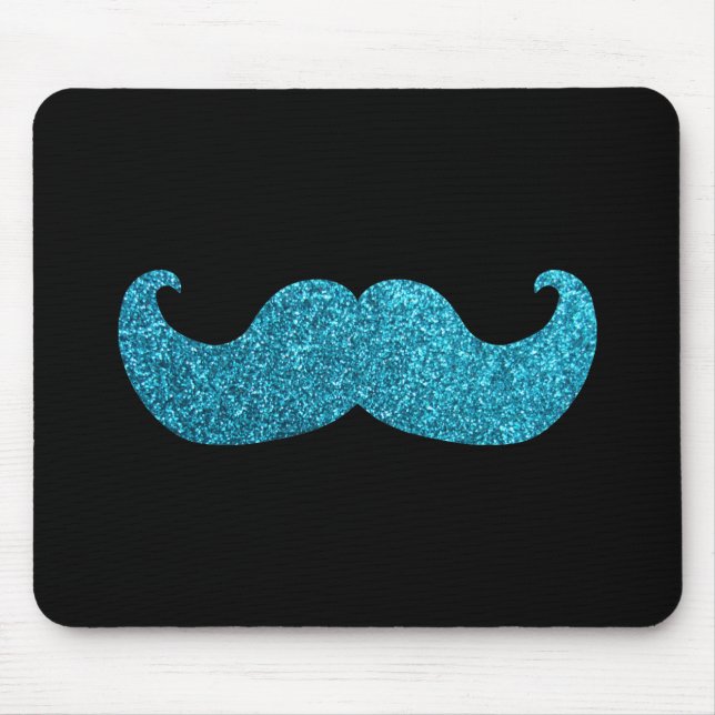 Blue Bling moustache  (Faux Glitter Graphic) Mouse Mat (Front)