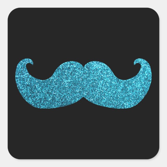 Blue Bling moustache  (Faux Glitter Graphic) Square Sticker (Front)