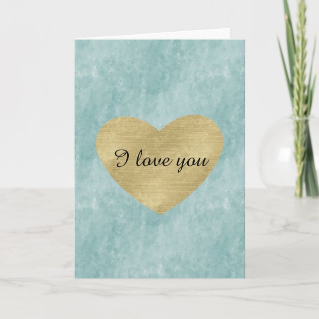 Blue Bliss Gold Heart Love Card (Front)