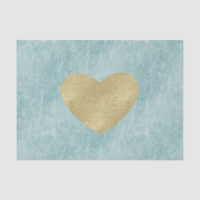 Blue Bliss Gold Heart Tissue Paper (Front)