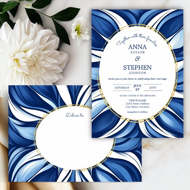 Blue Bliss Organic Floral Wedding Invitation (Blue bliss organic floral invitation front and envelope front.)