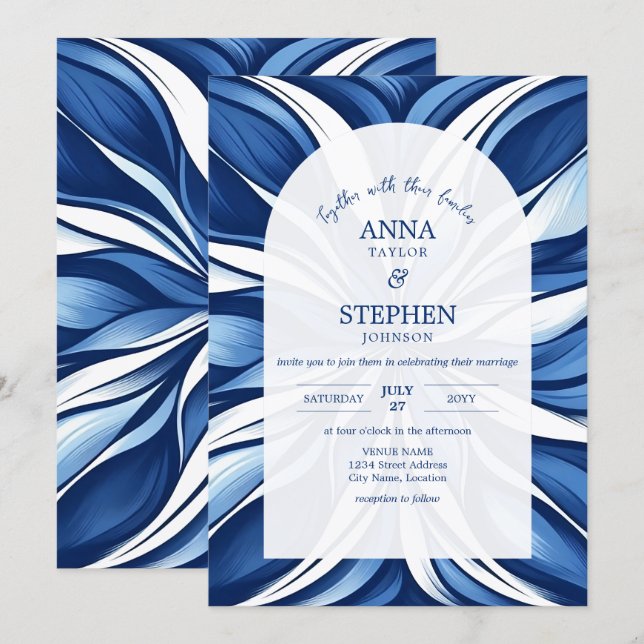 Blue Bliss Organic Floral Wedding Invitation (Front/Back)