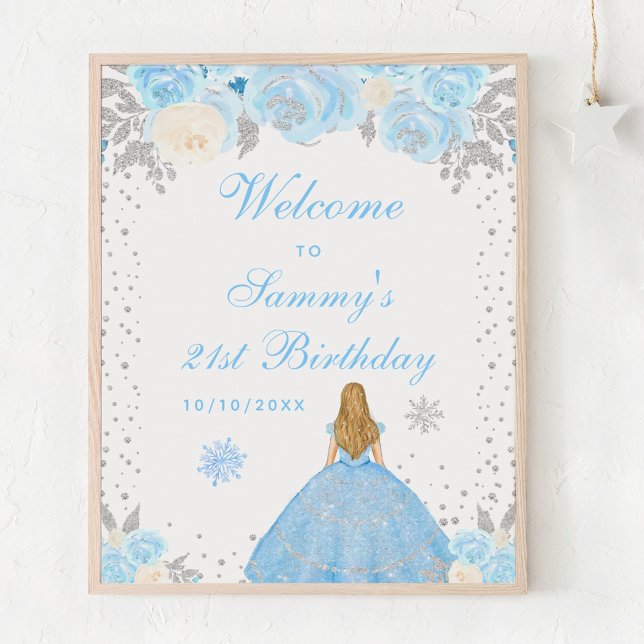 Blue Blonde Hair Girl Birthday Party Welcome Poster (Creator Uploaded)