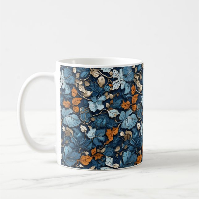 Blue Bloom Ensemble: Unique Colourful Flower Desig Coffee Mug (Left)