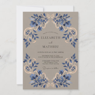 Blue Bloom Flourish Wedding Invitation
