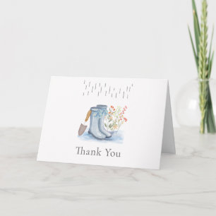 Blue Bloom Flower Garden Rain Boots Baby Shower Thank You Card