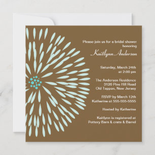 Blue Bloom on Brown Bridal Shower Invitation
