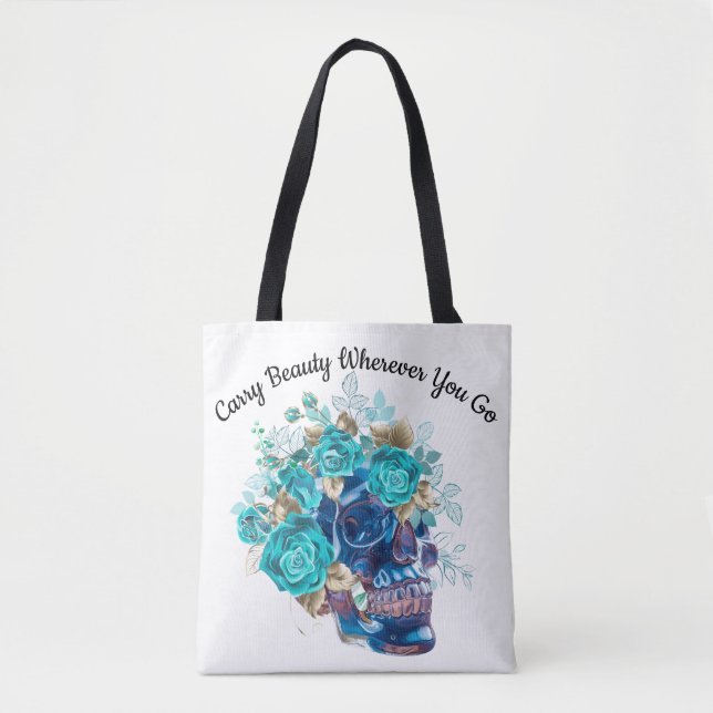 Blue Bloom Requiem Tote Bag – Elegant Floral Art T (Front)