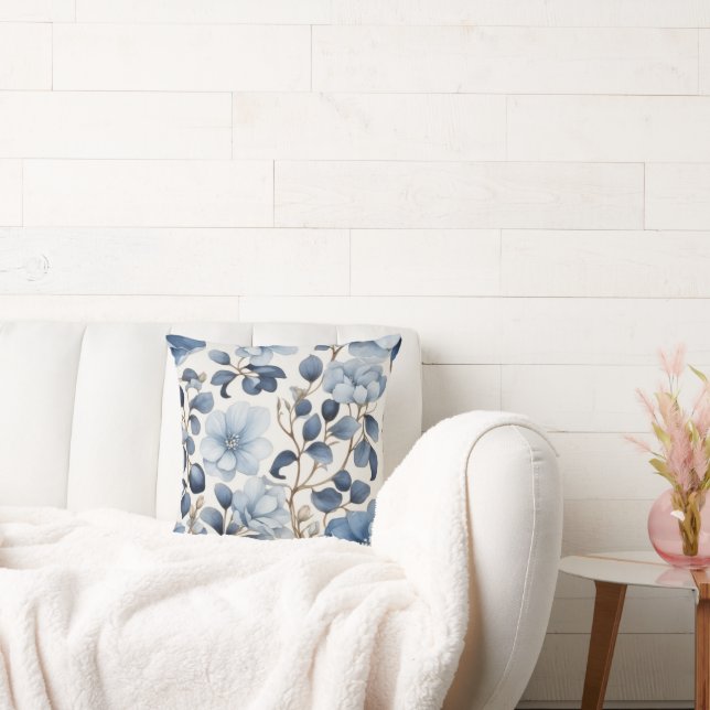 Blue Bloom Reverie – Floral Duvet Cove Accent  Cushion (Couch)