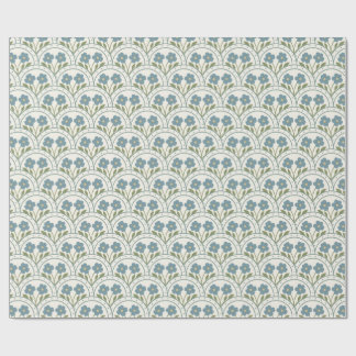 Blue Bloom Scallop Repeat Pattern Wrapping Paper