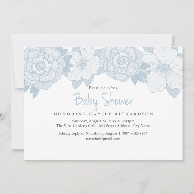 Blue Blooming Baby Shower Invitation (Front)