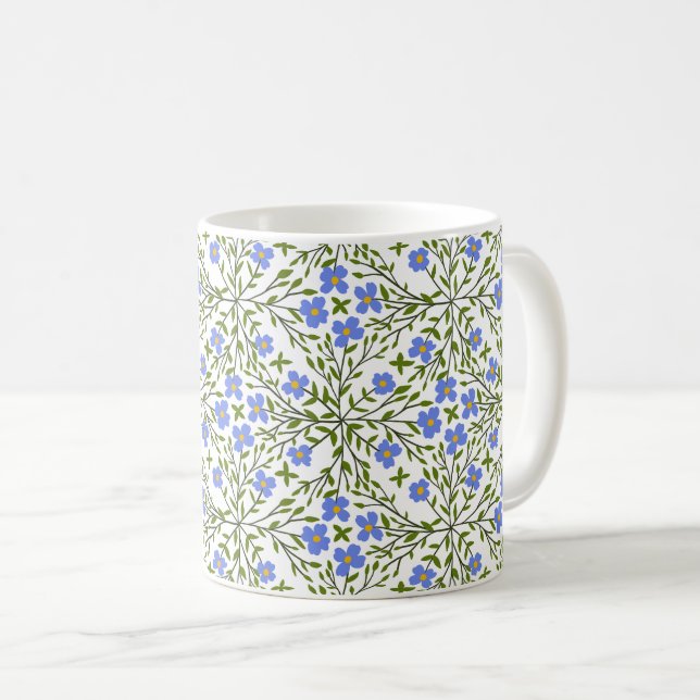 Blue Blooms Ditsy Floral Pattern Coffee Mug (Front Right)