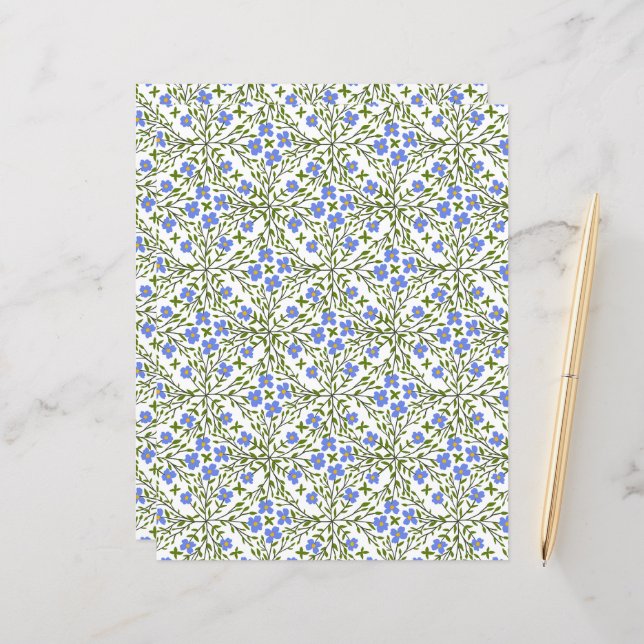 Blue Blooms Ditsy Floral Pattern Flat Paper Sheet (Front/Back In Situ)