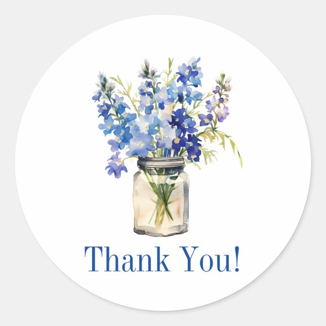 Blue Blooms Flowers Florist Thank You Stickers (Front)
