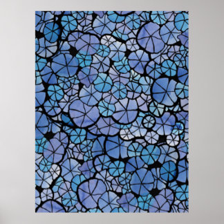 Blue Blooms Morning Glory Abstract Flower Garden Poster