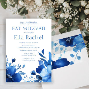 Blue Blooms Watercolor BAT MITZVAH CUSTOM  Invitation