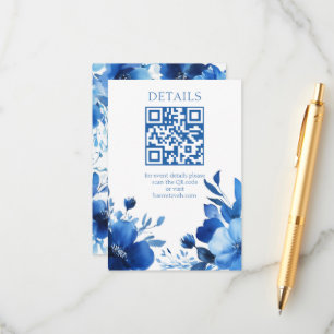 Blue Blooms Watercolor BAT MITZVAH CUSTOM QR code Enclosure Card