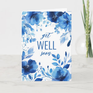Blue Blooms Watercolor GET WELL SOON CUSTOM  Card