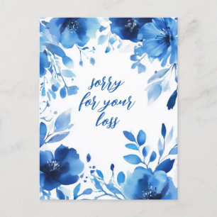 Blue Blooms Watercolor SORRY FOR LOSS CUSTOM  Postcard