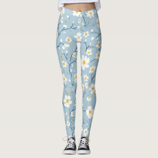 Blue Blossom Breeze Daisy Leggings