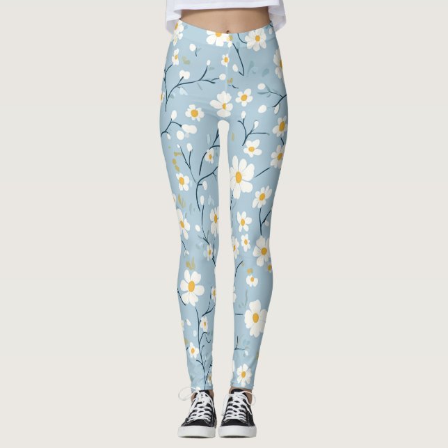 Blue Blossom Breeze Daisy Leggings (Front)