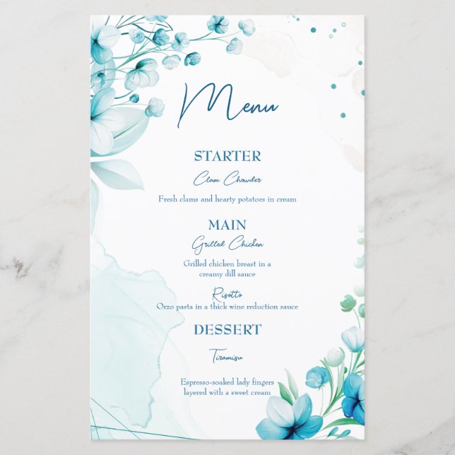 Blue Blossom & Breeze wedding menu (Front)