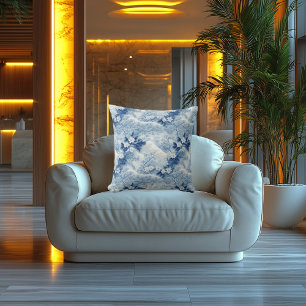 Blue Blossom Elegance: Printed Embroidered Look Cushion