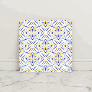 Blue Blossom Elegant Mediterranean Floral Mosaic Tile