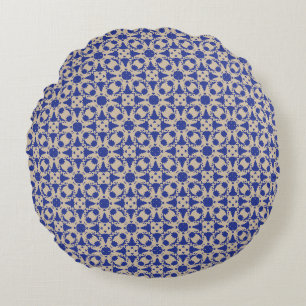 Blue Blossom Geometric Round Pillow