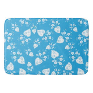 Blue blossom heart with flowers pattern bath mat