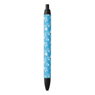 Blue blossom heart with flowers pattern black ink pen