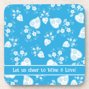Blue blossom heart with flowers pattern coaster
