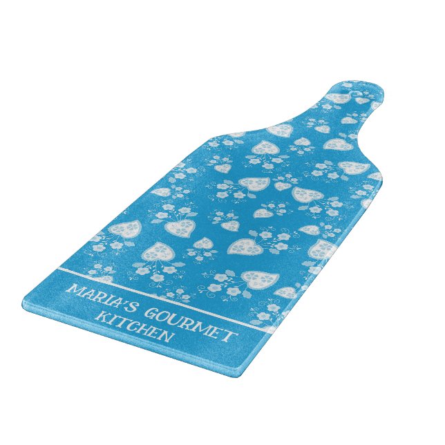 Blue blossom heart with flowers pattern cutting board (Corner)