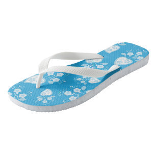 Blue blossom heart with flowers pattern flip flops