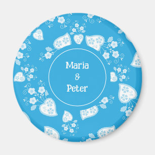 Blue blossom heart with flowers pattern magnet