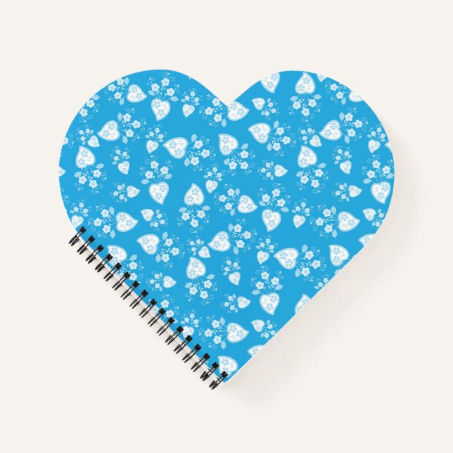 Blue blossom heart with flowers pattern notebook (Front)