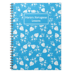 Blue blossom heart with flowers pattern notebook