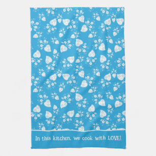 Blue blossom heart with flowers pattern tea towel