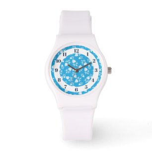 Blue blossom heart with flowers pattern watch