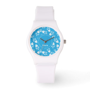 Blue blossom heart with flowers pattern watch