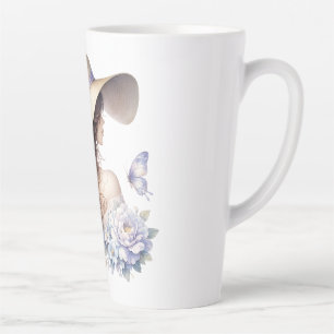 Blue Blossom Lady Floral Vintage T-Shirt Latte Mug