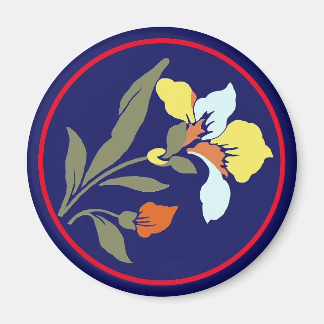 Blue Blossom Round Magnet (Front)