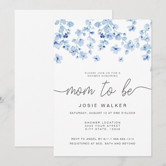 Blue Blossoms Baby Shower Invitation (Front/Back)