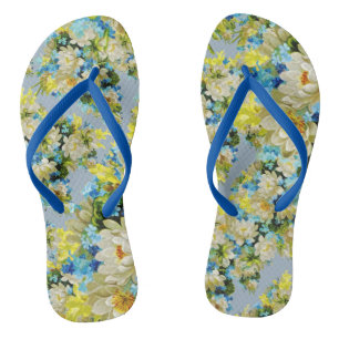 Blue Blossoms & Blooms Springtime Flip Flops