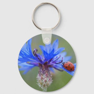 Blue Blossoms Ladybug Peace Love Destiny Art Vine Key Ring