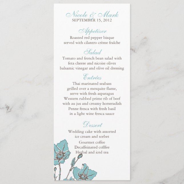 Blue Blossoms Menu Cards (Front)