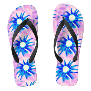 blue blossoms pink design flip flops